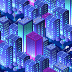 The night city people background 3D illustration neon ultraviolet