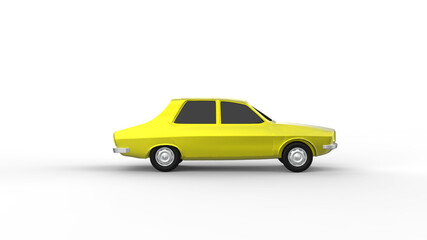 Fototapeta na wymiar yellow car side view with shadow 3d render