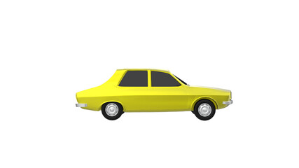 yellow car side view without shadow 3d render