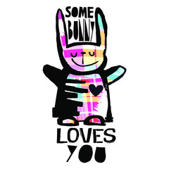 Easter bunny.Modern Easter design template, trendy painted style texture, poster with different doodle elements.Perfect for interior,fabric, textile,apparel