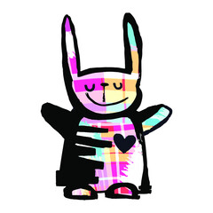 Easter bunny.Modern Easter design template, trendy painted style texture, poster with different doodle elements.Perfect for interior,fabric, textile,apparel