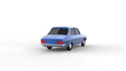 blue car rear view with shadow 3d render