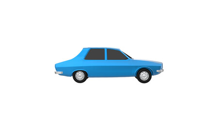 blue car side view without shadow 3d render