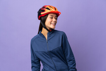 Teenager cyclist girl looking side - obrazy, fototapety, plakaty