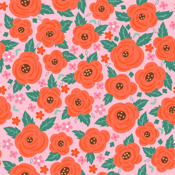 Seamless pattern of stylized roses. Vector graphics.