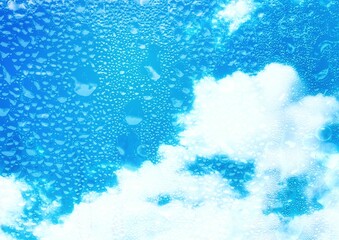 Fototapeta na wymiar 水滴が付着した窓から見た空のイラスト