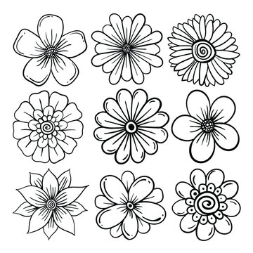 Flowers doodle set illustration Premium Vector