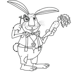 Obraz premium Coloring rabbit with a carrot on a white background.