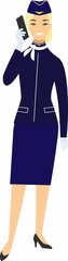 Flat cute cartoon stewardess of aircraft characters in air uniform.