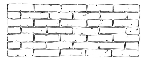Brick stone wall. Outline sketch. Hand drawing is isolated on a white background. Vector