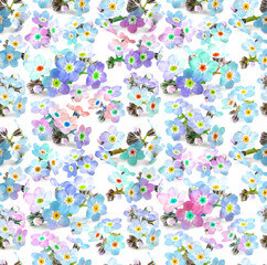 Beautiful flowers seamless pattern on white background. Floral texture for design, textile and background. forget-me-nots flowers