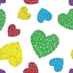 Seamless background with bright hearts made of flowers. - 480435473