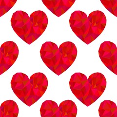 Seamless pattern background with hearts in low poly style. - 480435474