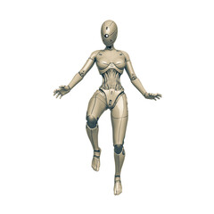 gynoid is the super fembot is floating in white background