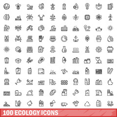 100 ecology icons set, outline style