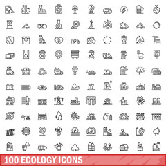 100 ecology icons set, outline style