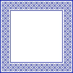 National belorussian slavic ornament frame. Folk blue textile design.
