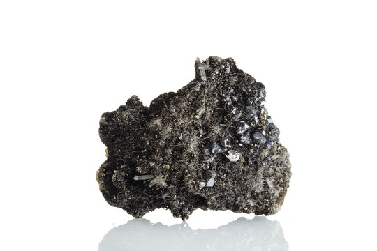 macro stone mineral Quartz Sphalerite Galena pyrite on a white background