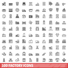 100 factory icons set, outline style