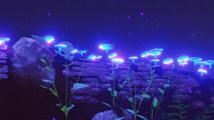 Magic forest with mushrooms