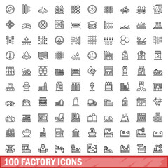 100 factory icons set, outline style