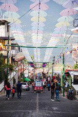 Colorful streets of San Juan La Laguna at Lake Atitlan, Guatemala. 