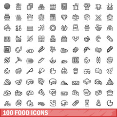 Fototapeta na wymiar 100 food icons set, outline style
