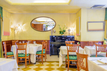 Classic dining room in luxury restaurant, hotel.