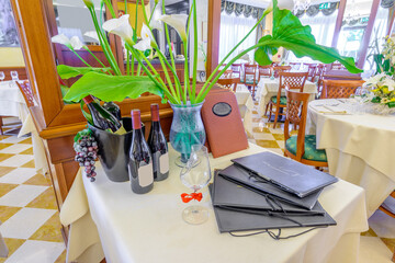 Classic dining room in luxury restaurant, hotel.