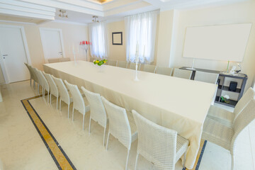Large luxury dining room interior. New empty hotel or home space.