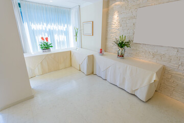 Large luxury dining room interior. New empty hotel or home space.