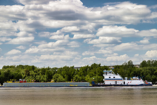Paraguayan-flagged freight barge navigates the Parana River in Zarate, Argentina