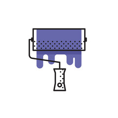 Vector linear illustration of a paint roller with a strip of paint isolated on white background. Trendy color. Editable stroke