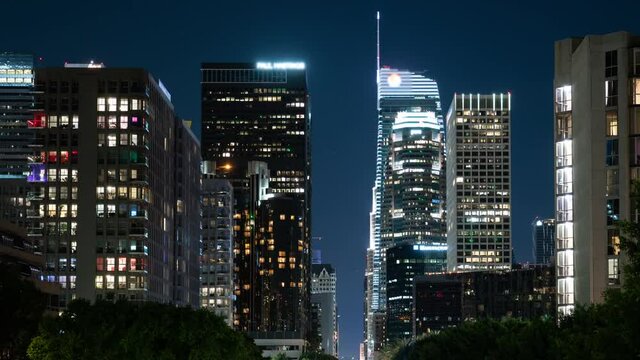Los Angeles Downtown Figueroa St Traffic R Night Time Lapse California USA