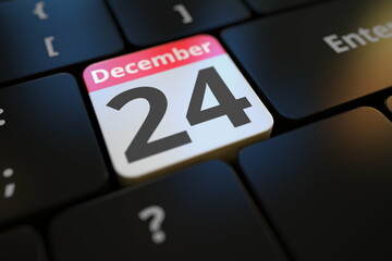 December 24 date on a keyboard key, 3d rendering