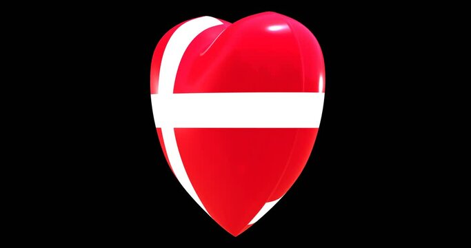 Flag of Denmark on turning Heart 3D Loop Animation with Alpha Channel 4K UHD 60FPS
