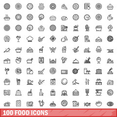 Obraz na płótnie Canvas 100 food icons set, outline style