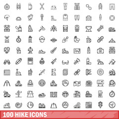100 hike icons set, outline style