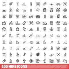 100 hike icons set, outline style