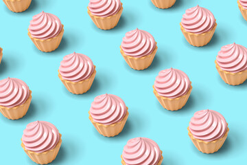Pink cupcakes pattern background. 3D illustration.