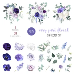 Fotobehang Periwinkle violet, purple anemone, dusty mauve and lilac rose, white hydrangea, hyacinth, magnolia © lavendertime