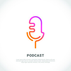Podcast icon or logo design. Microphone in line art style. Vector illustration. Podcast emblem. Trendy concept design for radio or podcast show. Vector illustration.