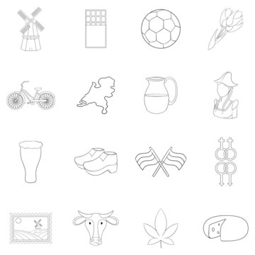 Netherland travel icon set outline