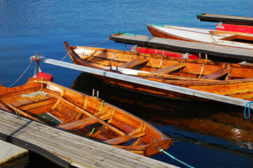 Wooden boats during summer. Grimstad, Norway.