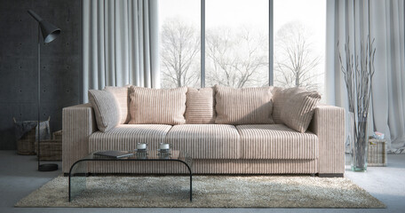 Sofa in interior advertising