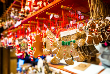 Strasbourg, France - Christmas Market winter traditional gingerbread - obrazy, fototapety, plakaty