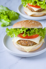 Fresh tasty burger on white background