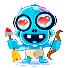 Carton monster with heart shaped eyes. St Valentine s monster cupid character. Vector