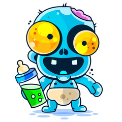 Crawling baby zombie with diaper clip art. Vector