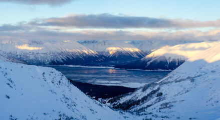 Fototapeta na wymiar Looking towards Girdwood, Alaska from Turnagain Pass.